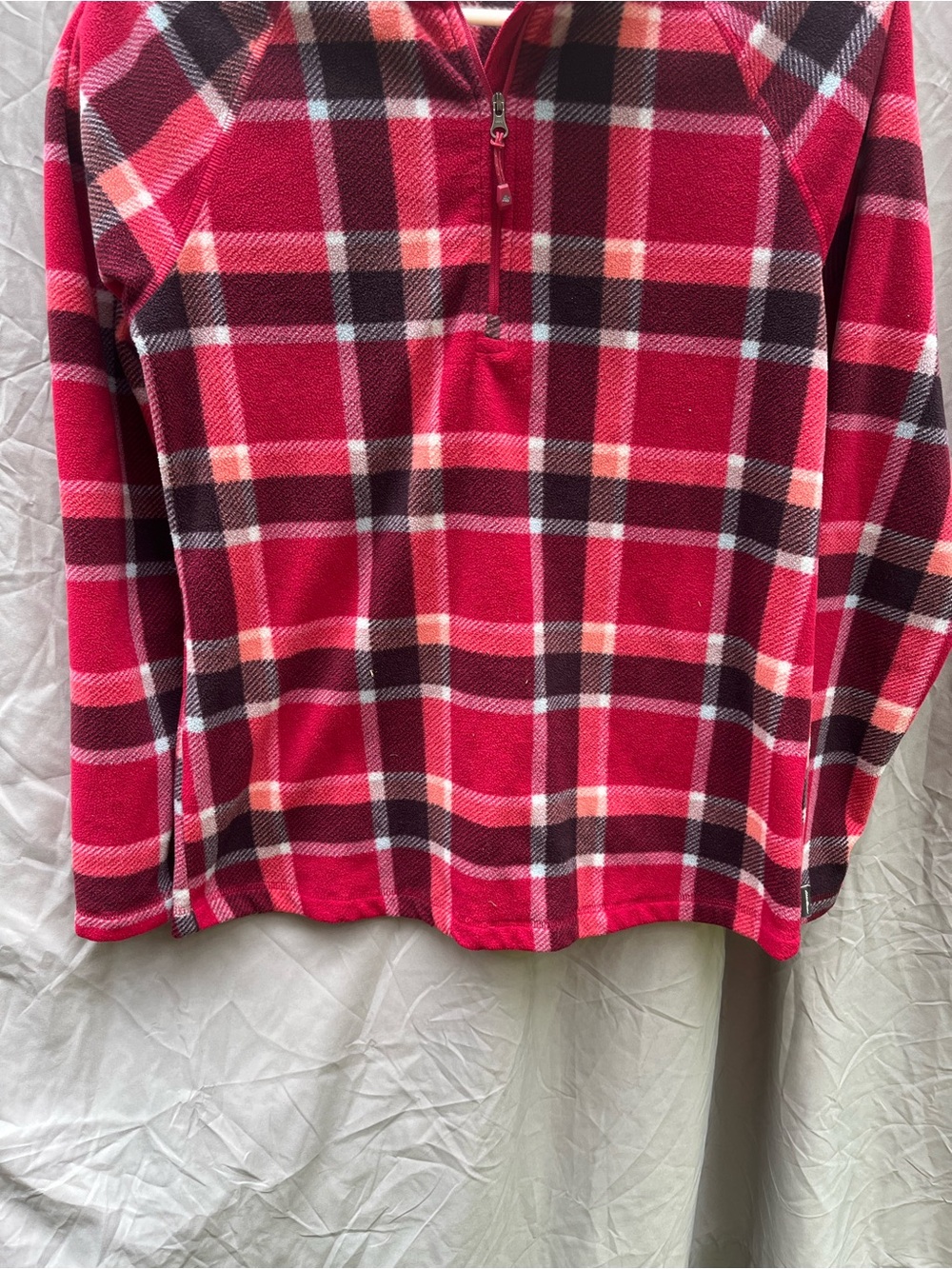 Eddie Bauer Pink and Black Plaid Half -Zip Fleece Pullover - Picture 4 of 6